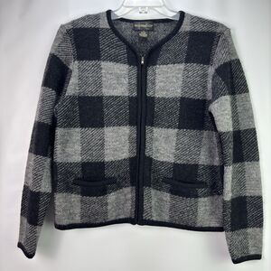 Vintage Requirements Wool Plaid Zip Front Cardigan Size Medium
